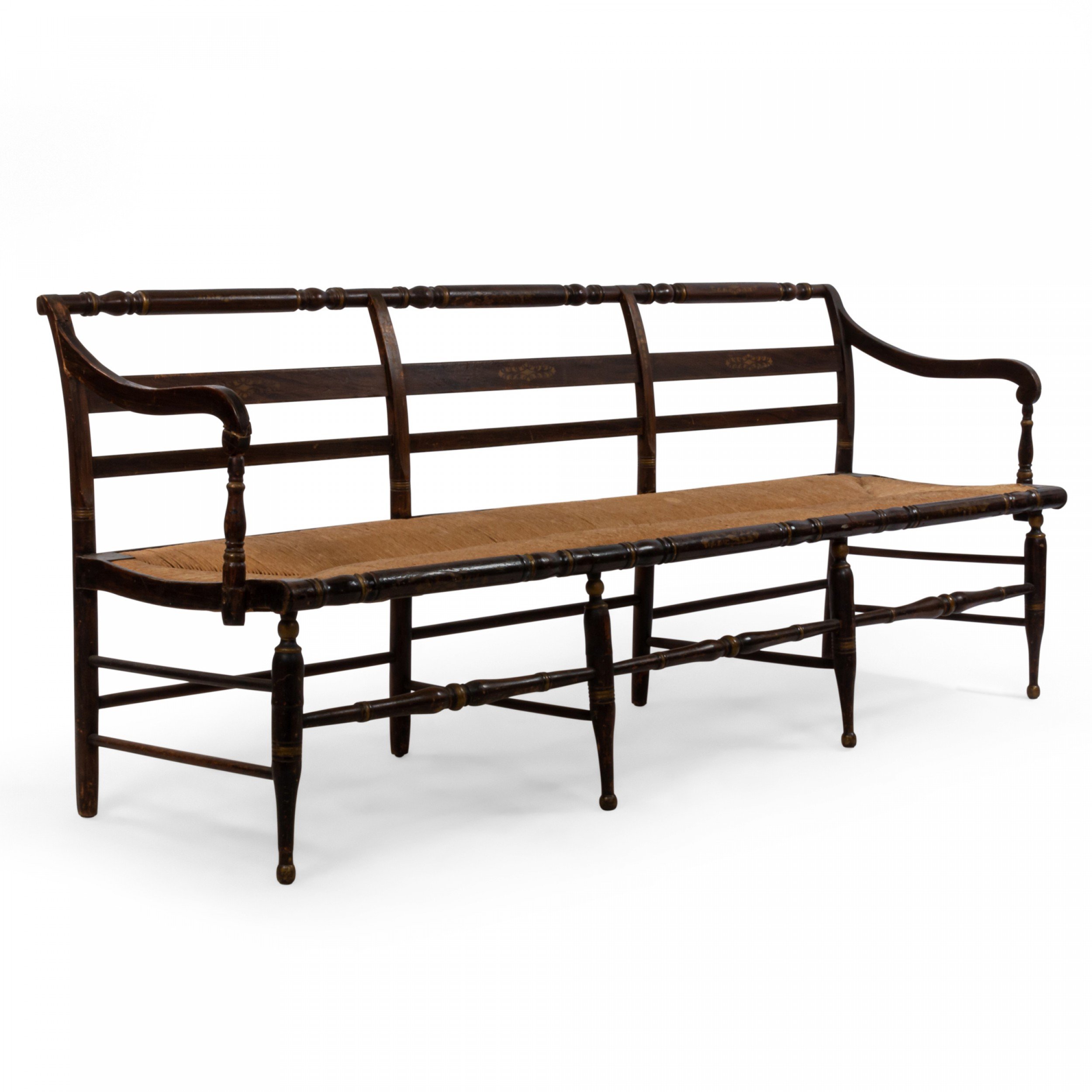 American Federal Style Painted Bench with Rush Seat