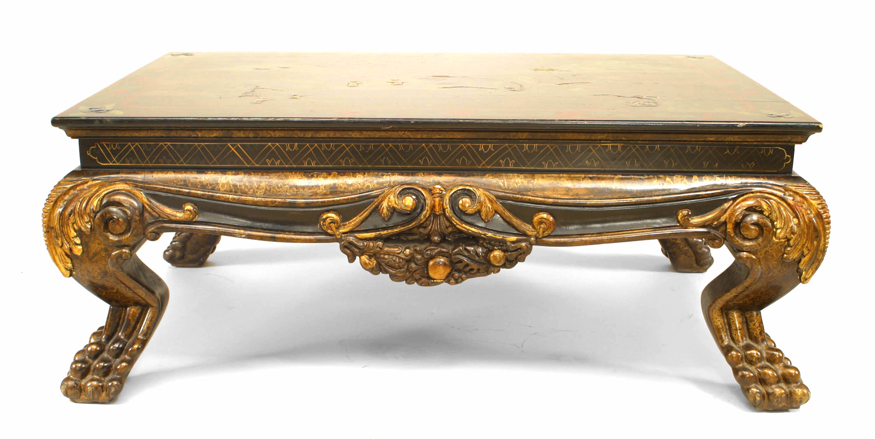 Asian Chinese Style Lacquered Landscape Scene Coffee Table