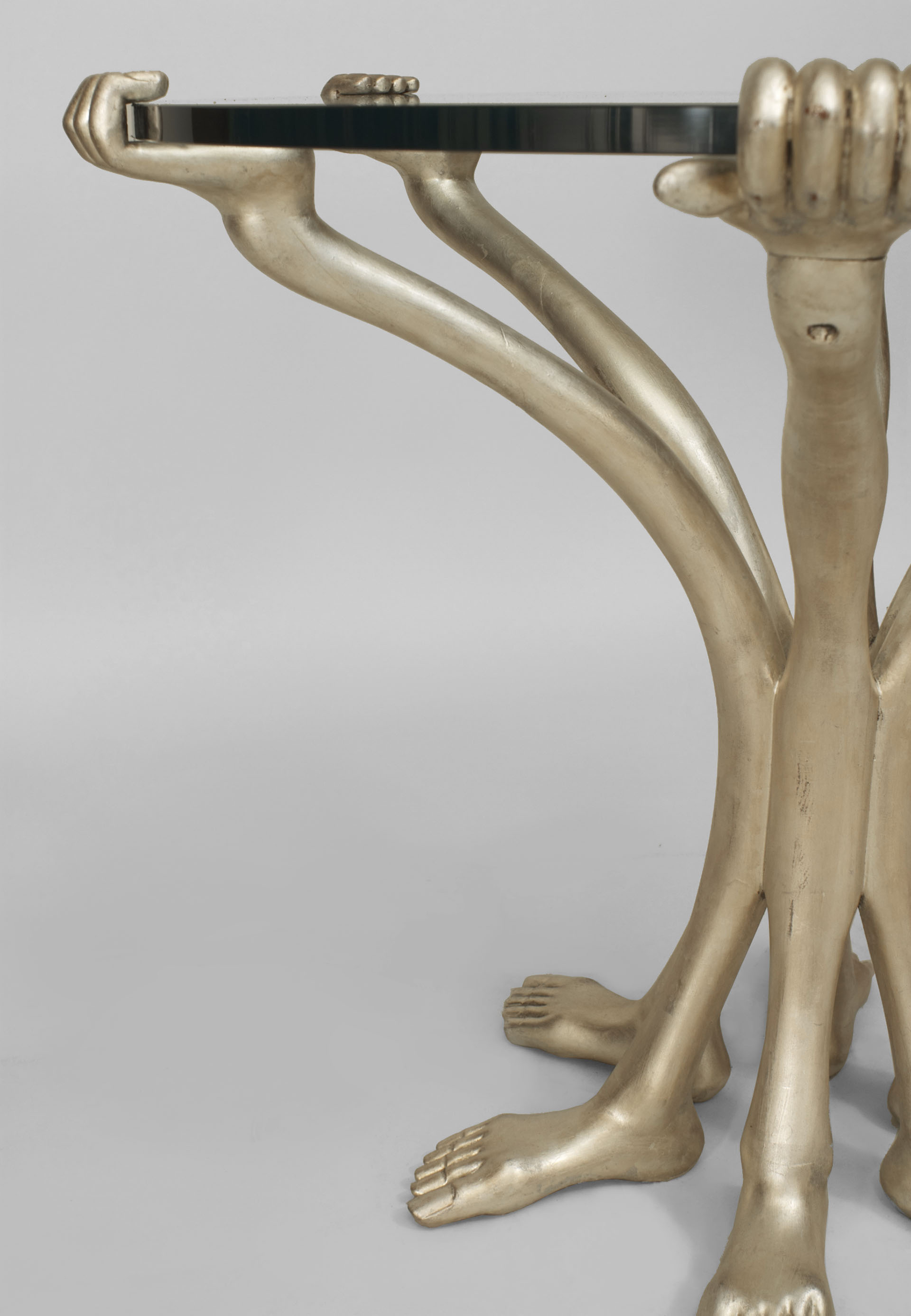 Pedro Friedeberg Post-War Design Silver Arms and Legs Glass End Table