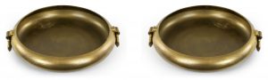 Brass Shallow Planters with Textured Handles