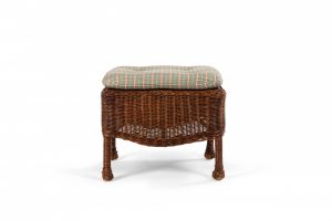 American Mission Style Wicker and Cushioned Ottoman