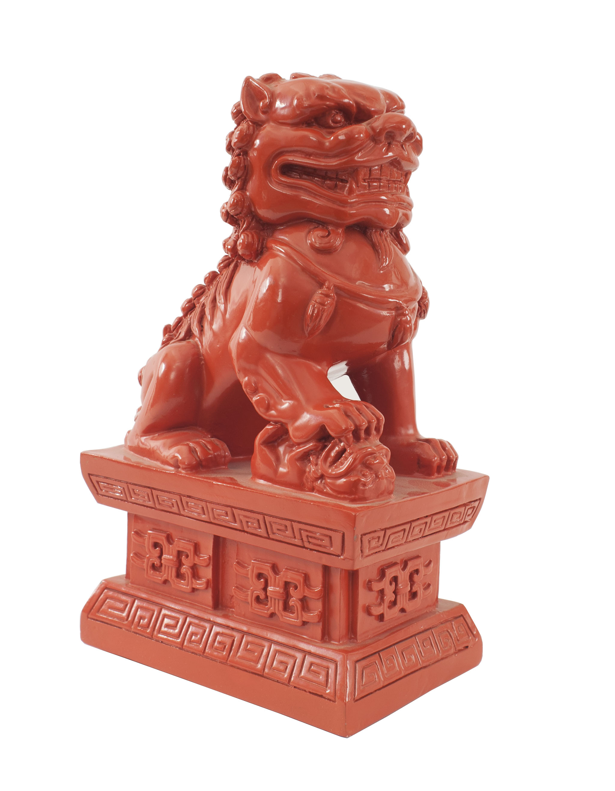 Chinese Red Painted Resin Lion