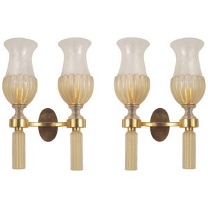 Pair of Italian Mid-Century Venetian Murano Gold Dusted Glass Wall Sconces