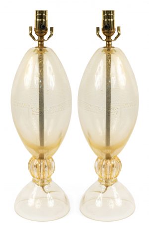 Pair of Italian Murano Gold Dusted Glass Table Lamps