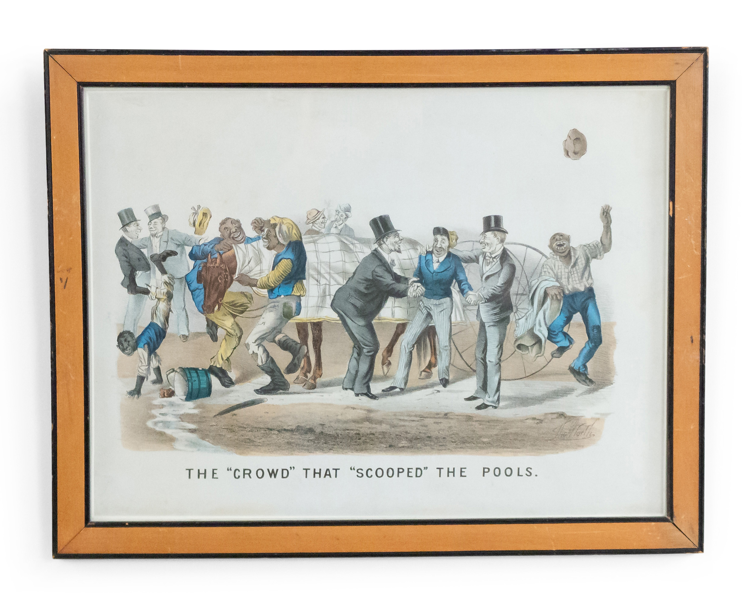American Victorian Figures and Horses Lithograph