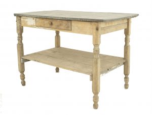American Country Rustic Stripped Work Table with Zinc Top