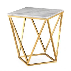 Geometric Gilt and Marble End Table